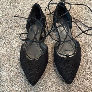 Stuart weitzman black tie up flats size 8